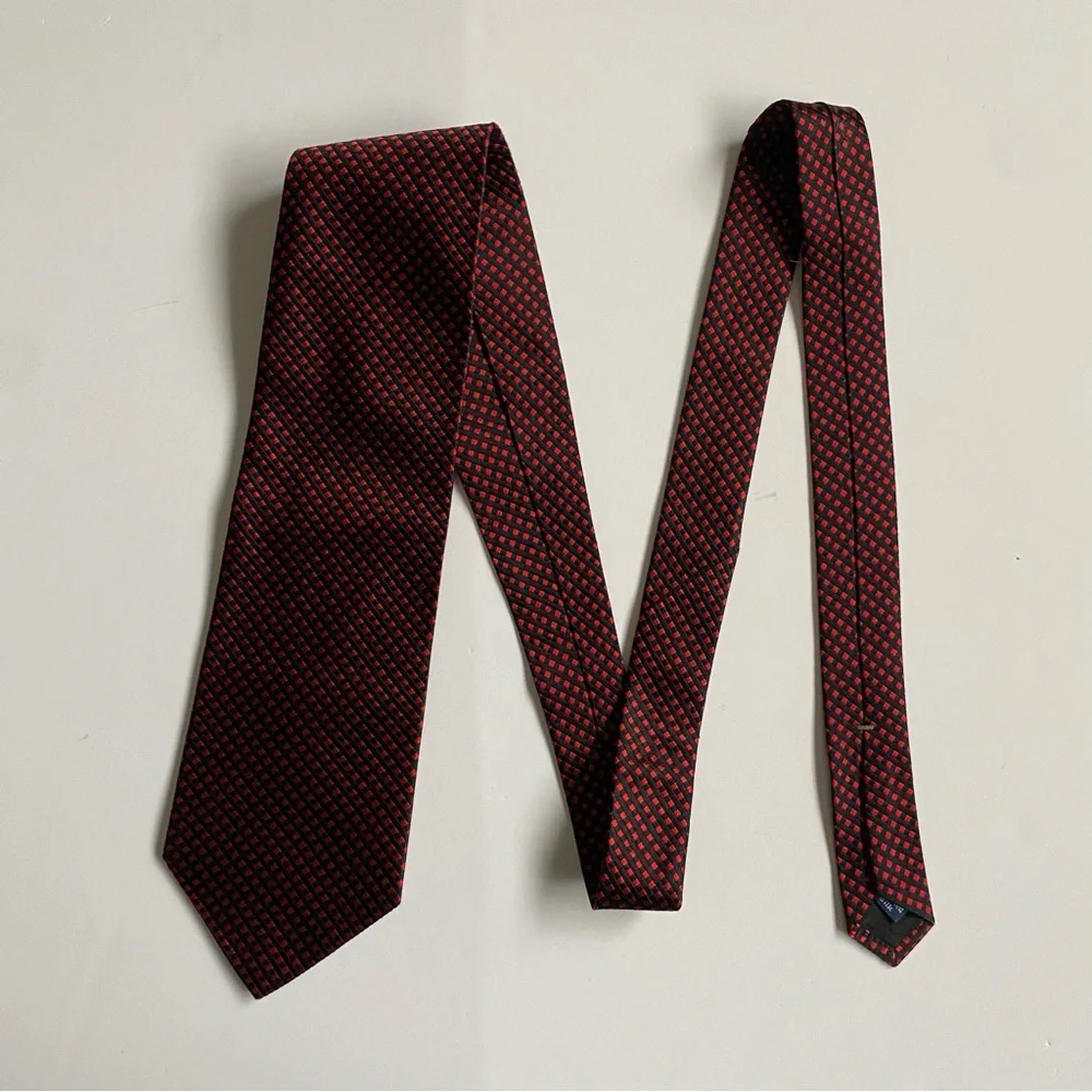 Villa Bugatti Tie 100% Italian Silk Vintage Necktie Red Black Checked Italy